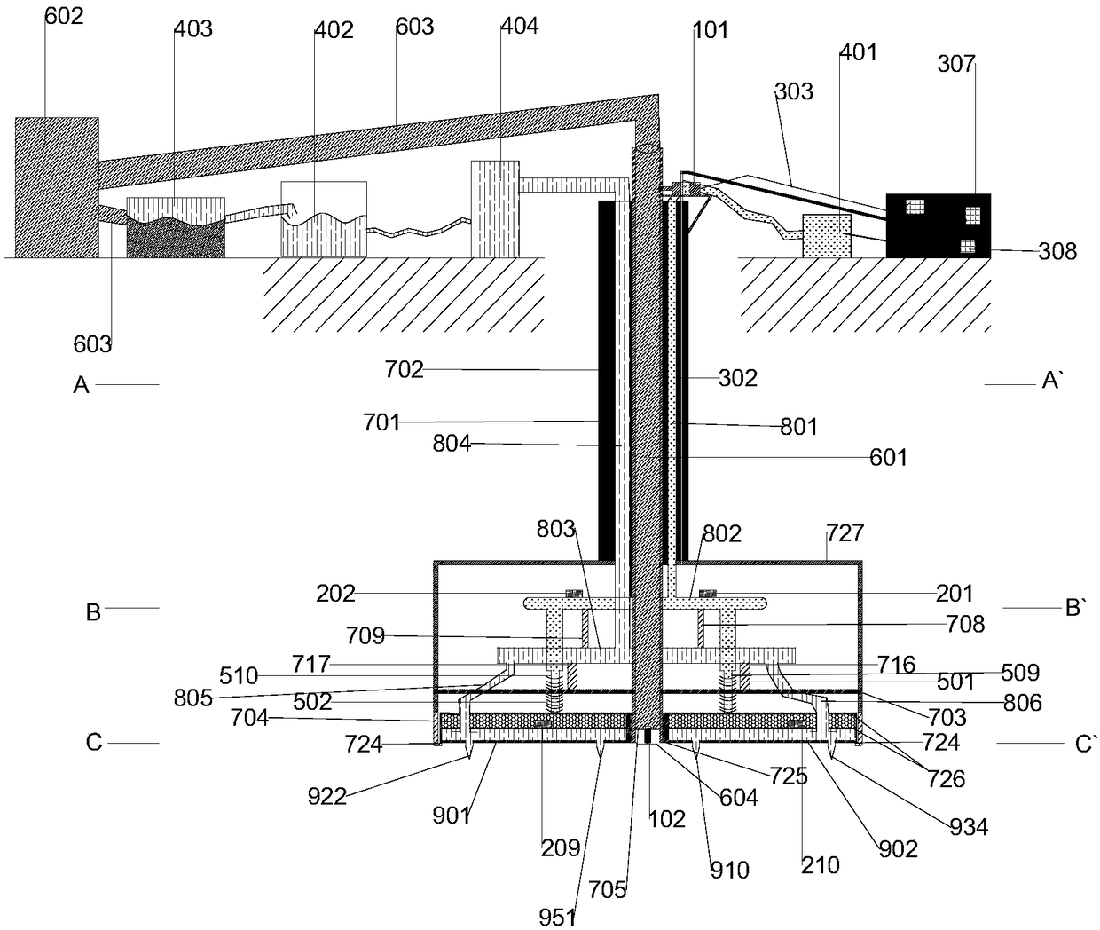 Balanced retractable whole water pressure drilling and cutting device for soft and hard stratums