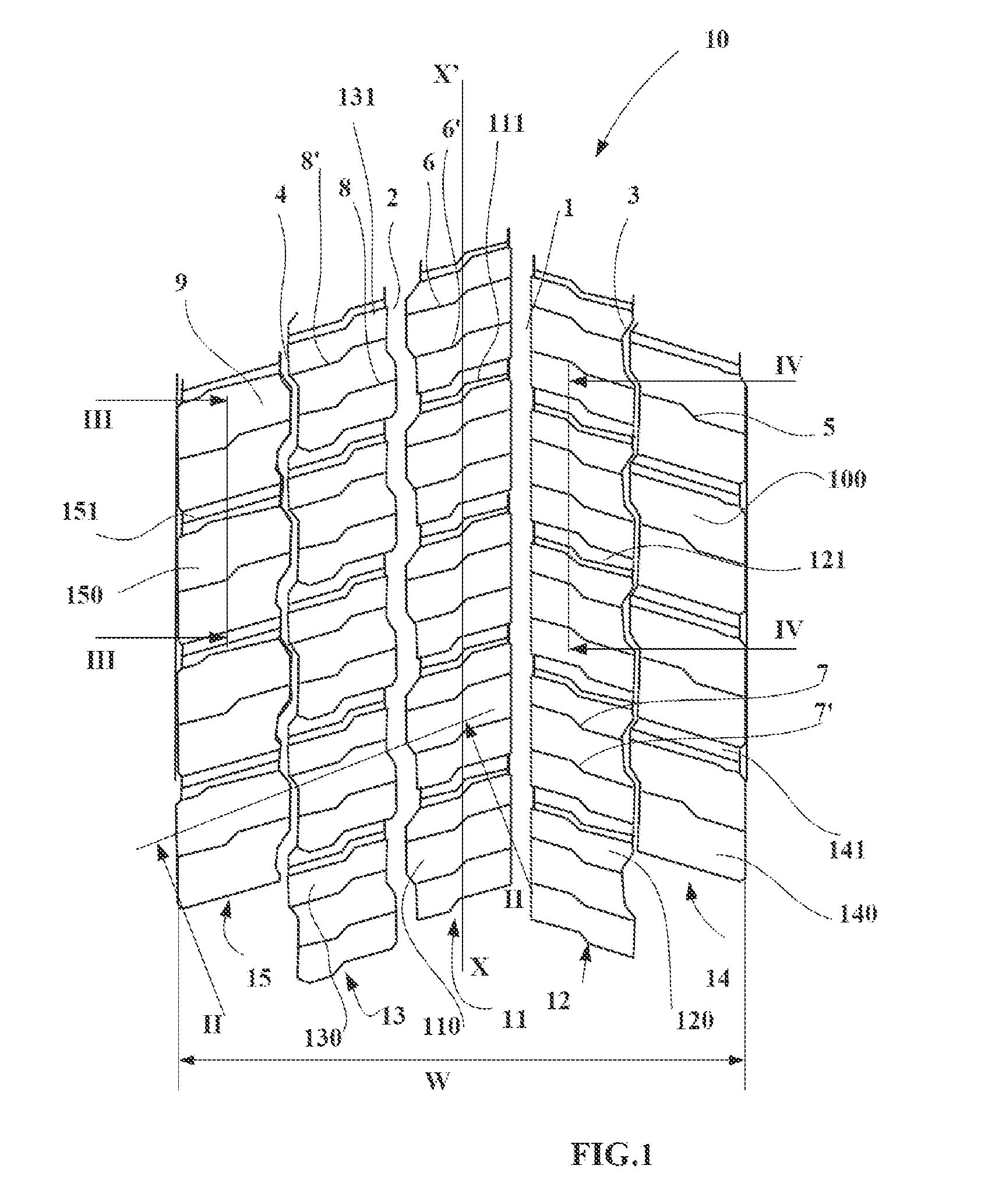 Heavy goods vehicle driven axle tire tread