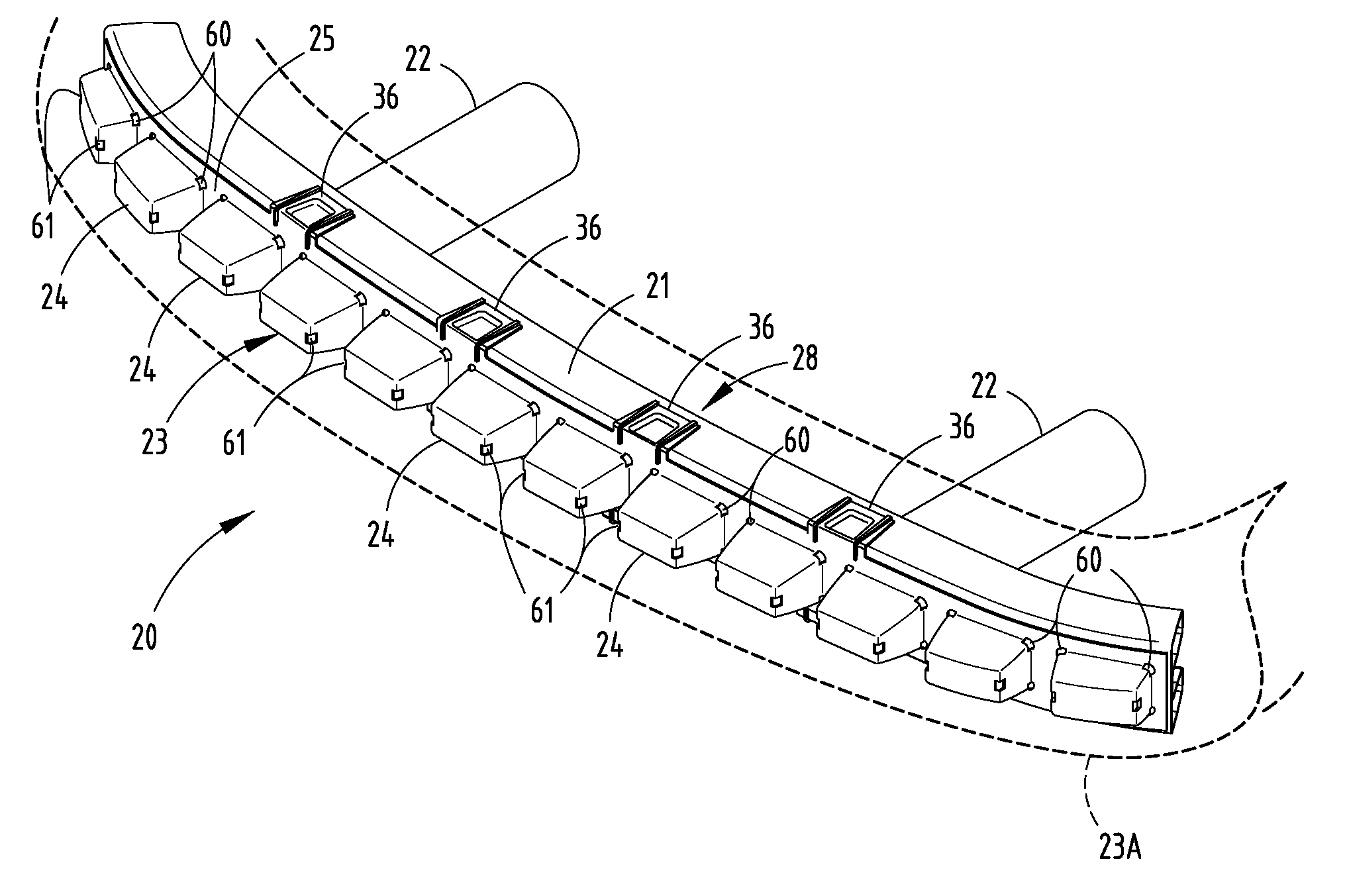 Energy absorber with lobes providing uniform pedestrian impact