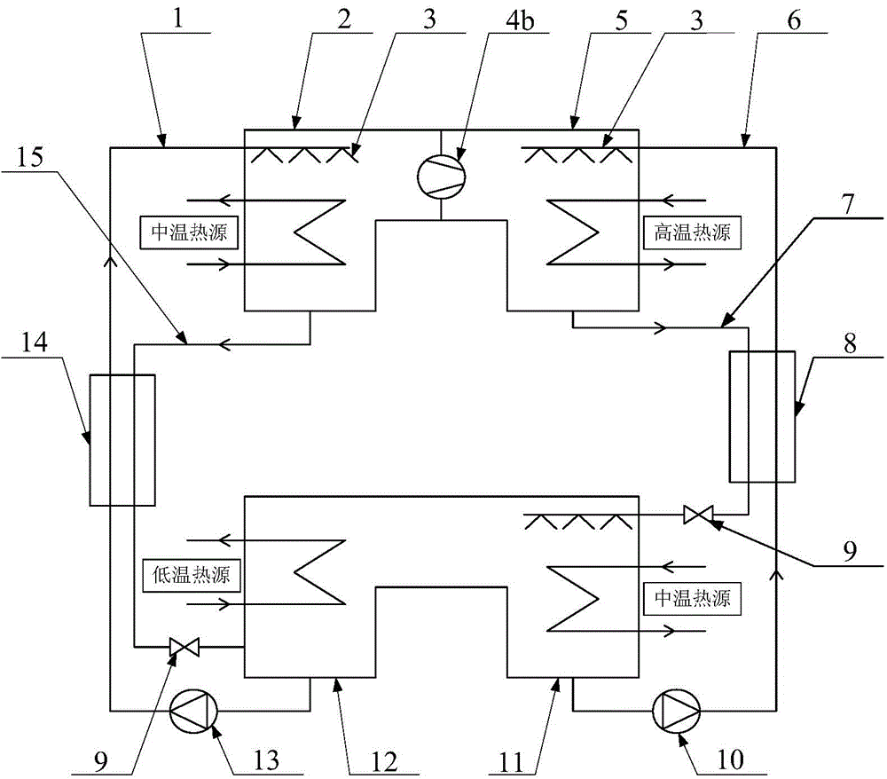 Second-class absorption heat pump system and heating method thereof