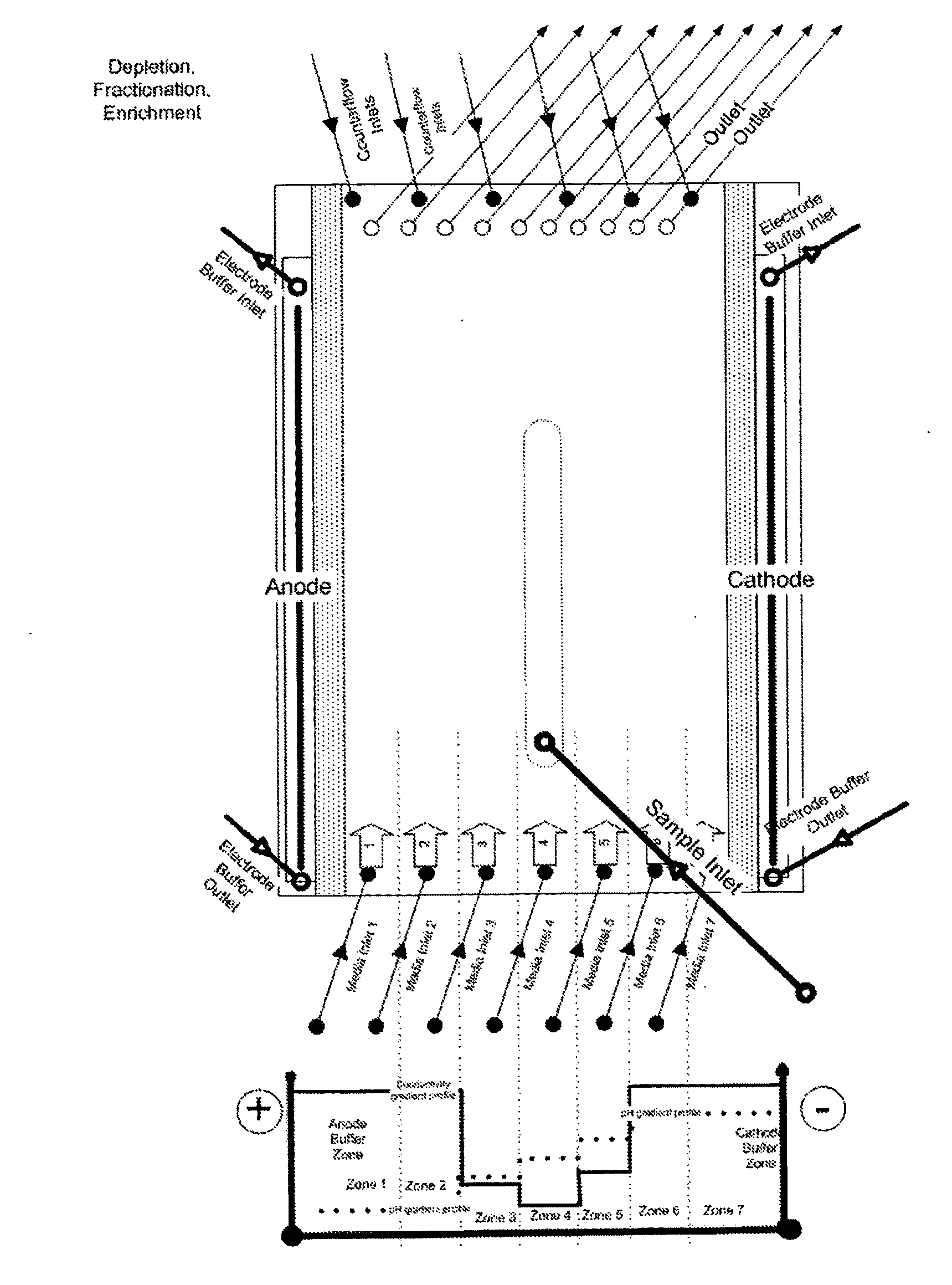 Method and device for separation and depletion of certain proteins and particles using electrophoresis