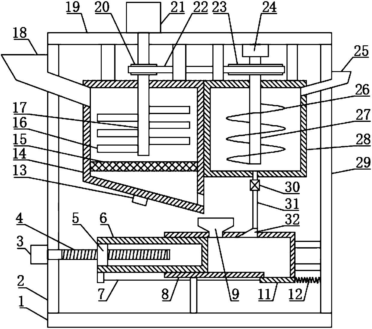 Medical waste crushing, disinfecting and compressing device