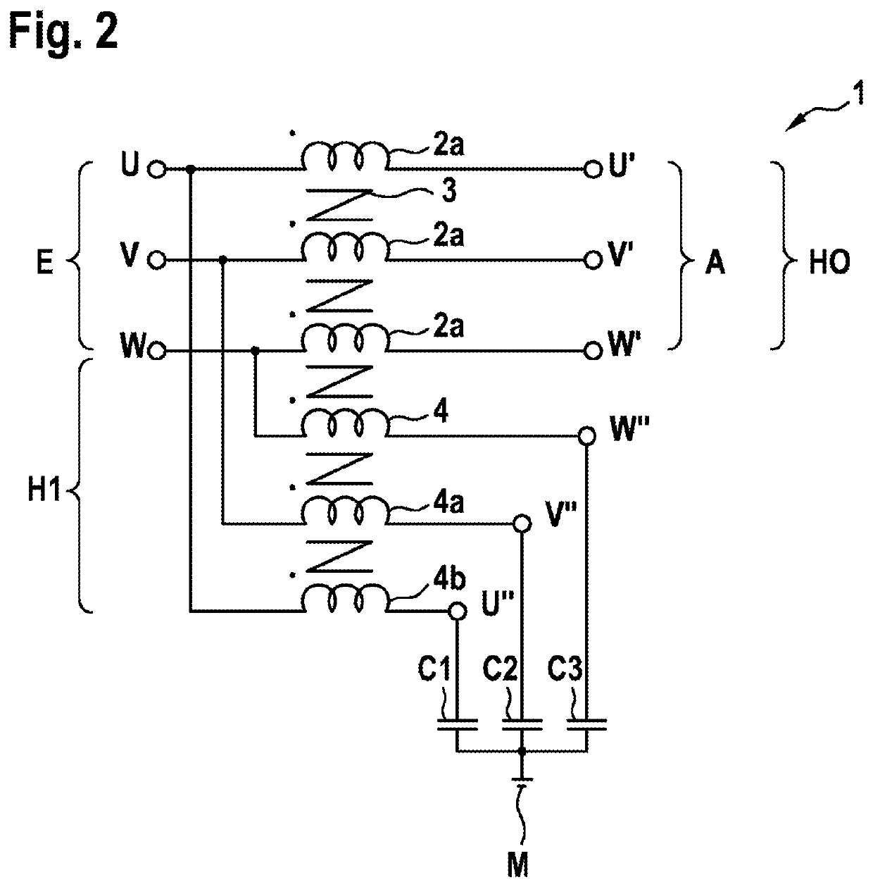 Electrical filter device for filtering a common-mode interference between a current source and a load