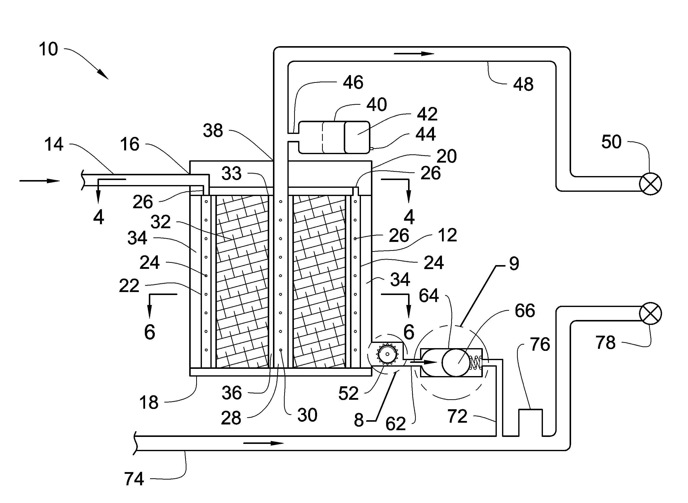 Self-cleaning water filter system