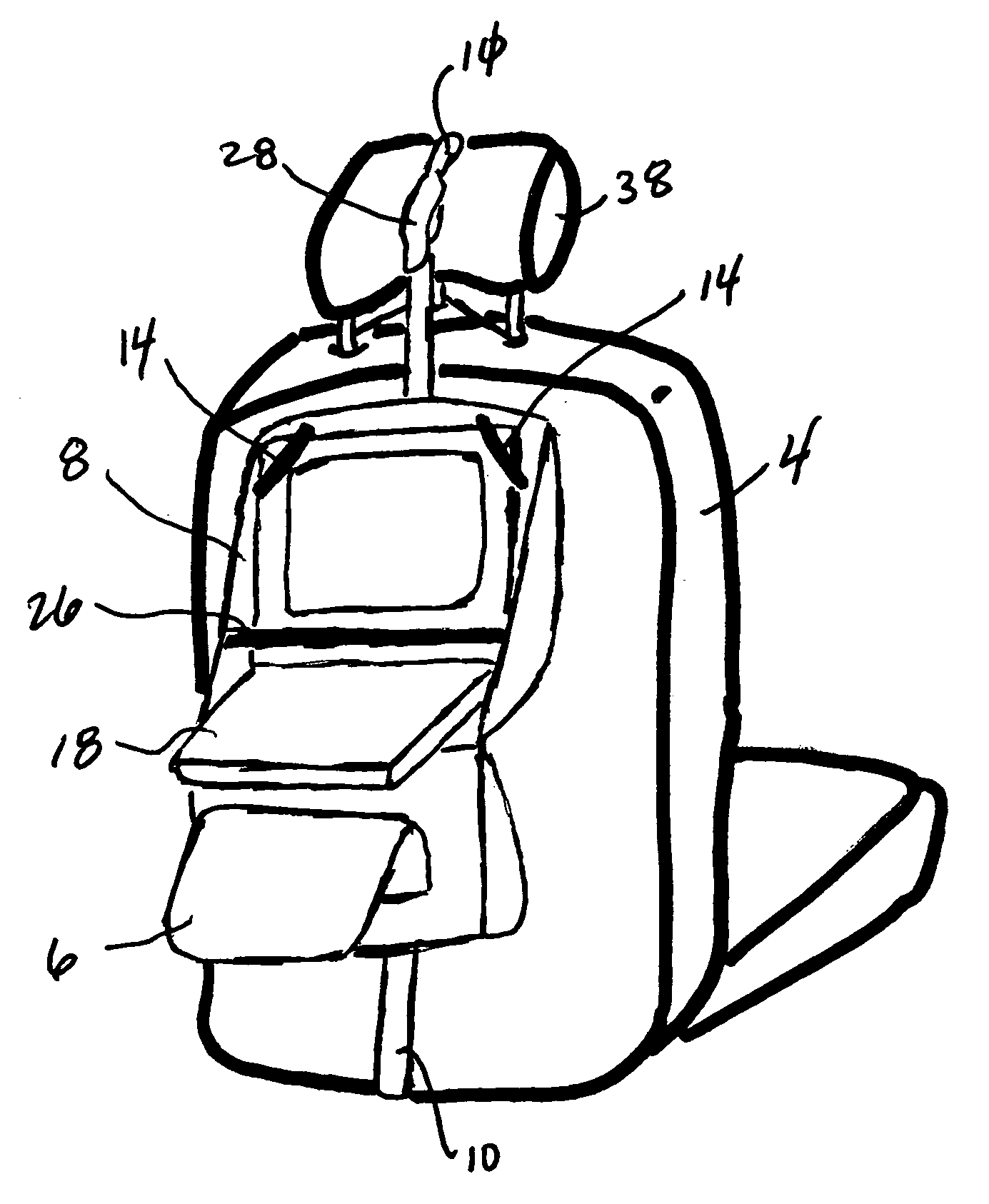 Entertainment device storage case adapted for interconnection to a vehicle seat