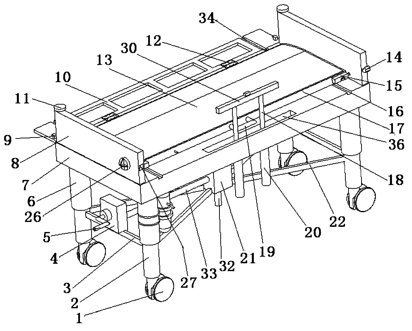 Butt joint type operation patient transfer trolley