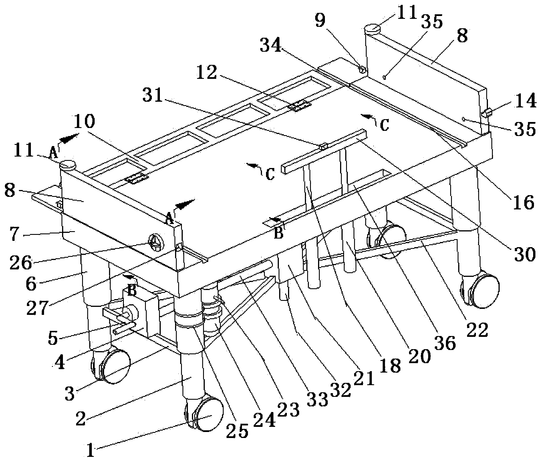 Butt joint type operation patient transfer trolley