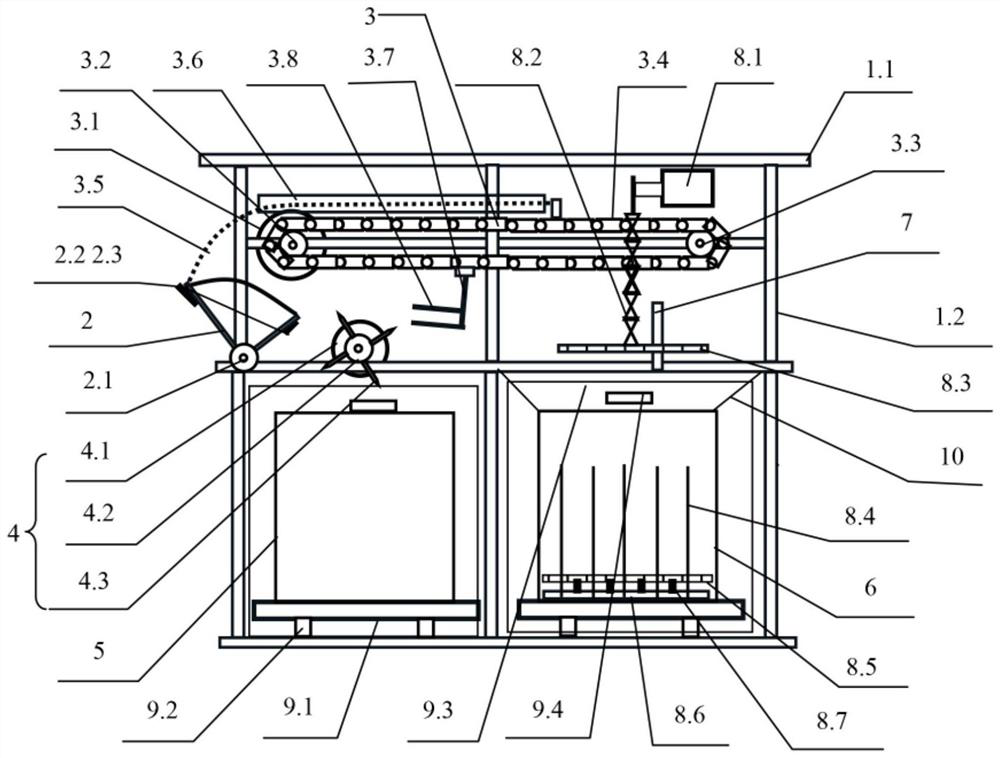 Automatic bag breaking and collecting device and method for resident household garbage