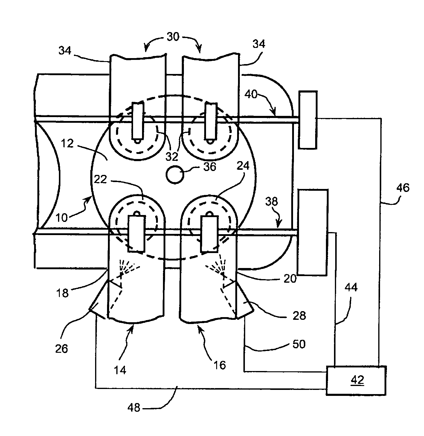 Method of controlling scavenging of the burnt gas of an indirect-injection engine, notably a supercharged engine, and engine using such a method