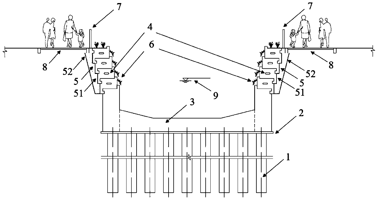 Space-saving interlocking dock-type ecological retaining wall structure and construction method thereof