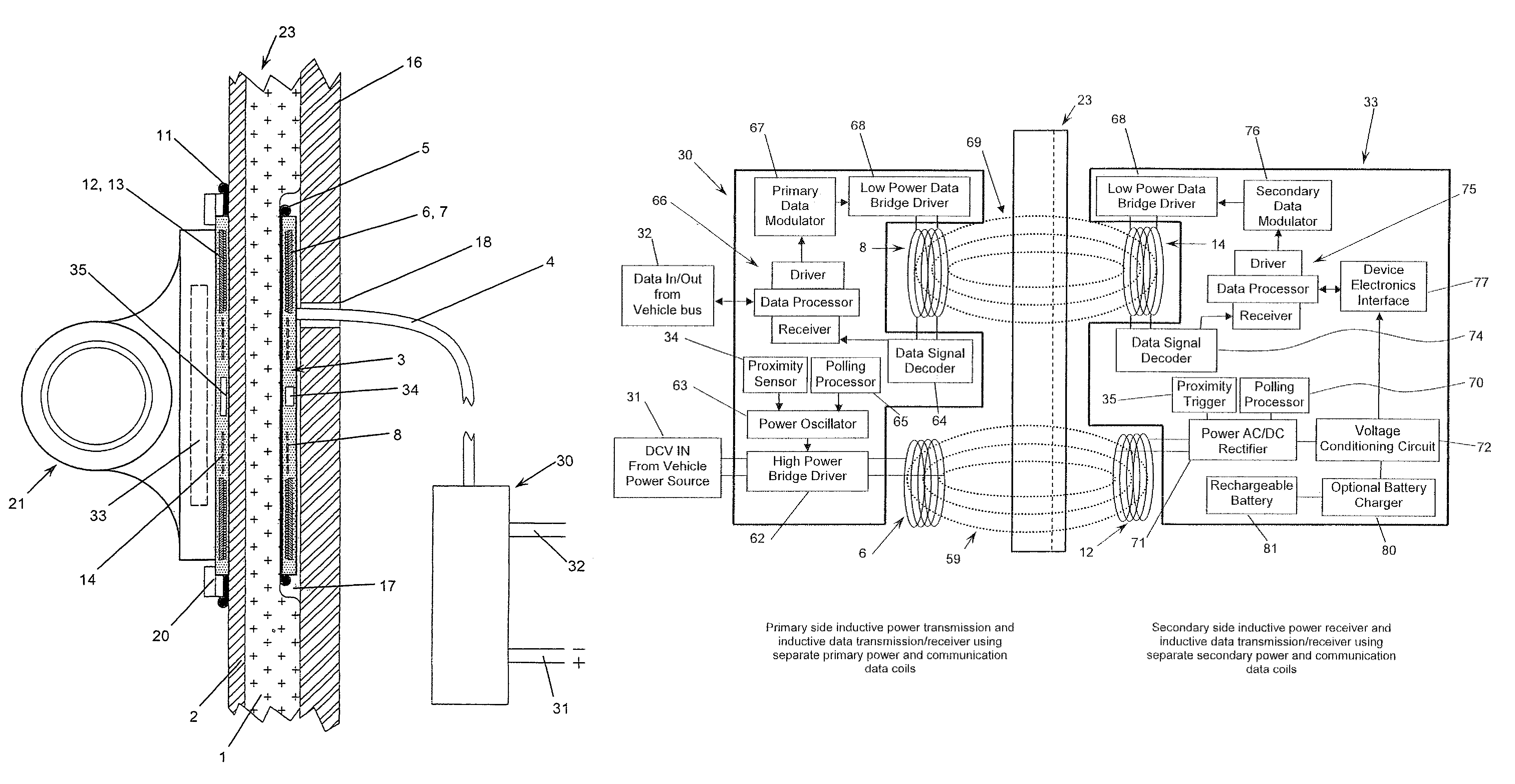 Inductive transmission of power and data through ceramic armor panels