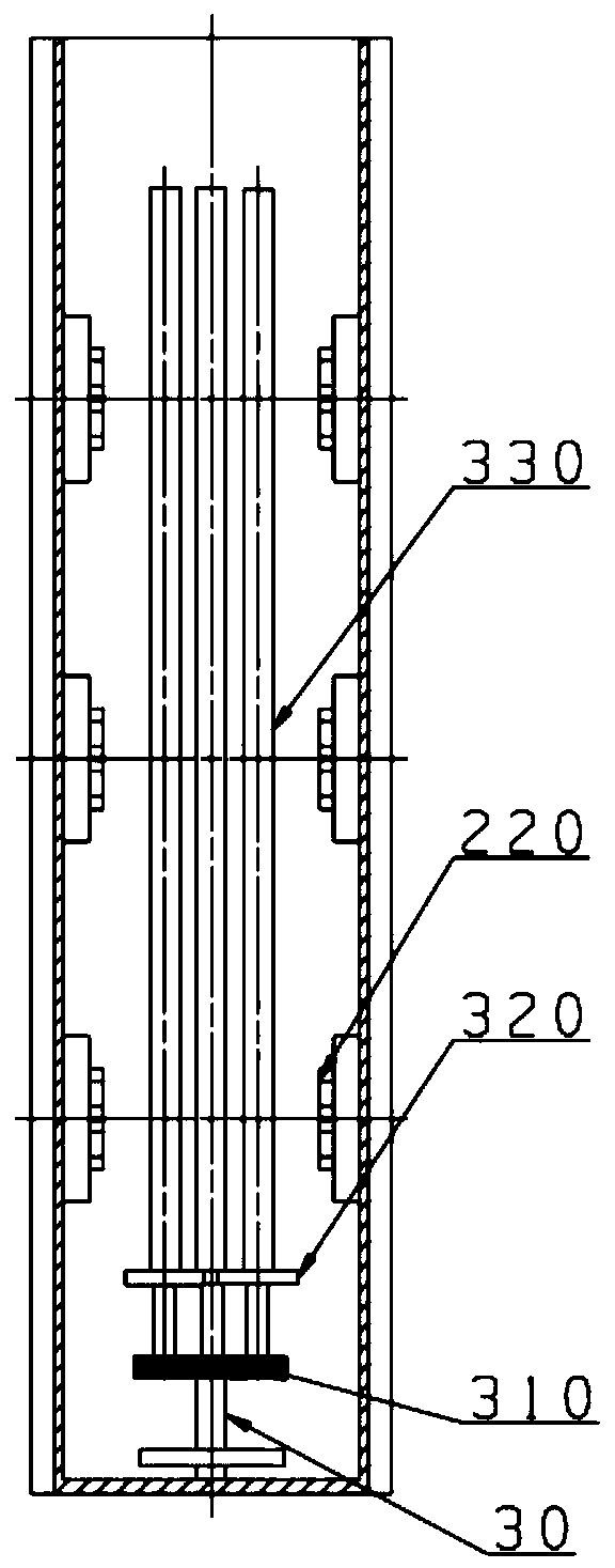 Vertical magnetron sputtering coating device for long outer cladding tube