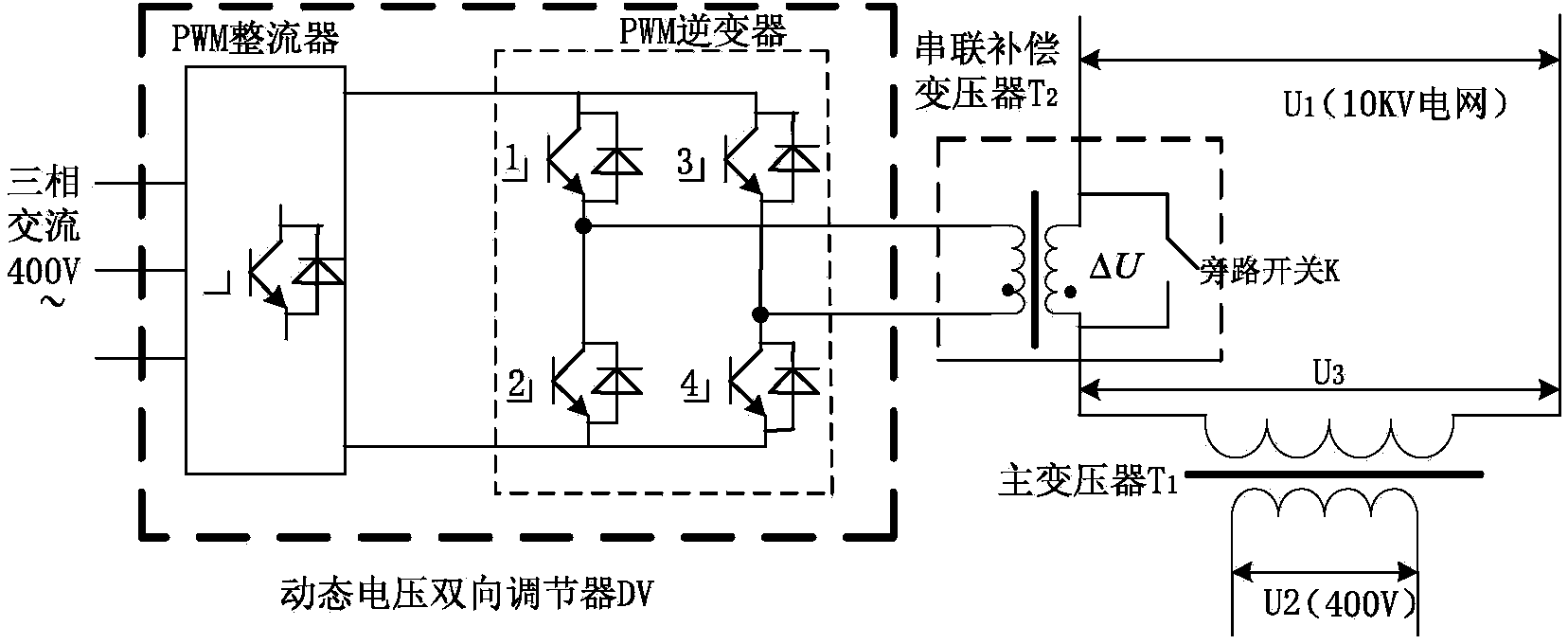 Dynamic voltage two-way stepless regulating transformer