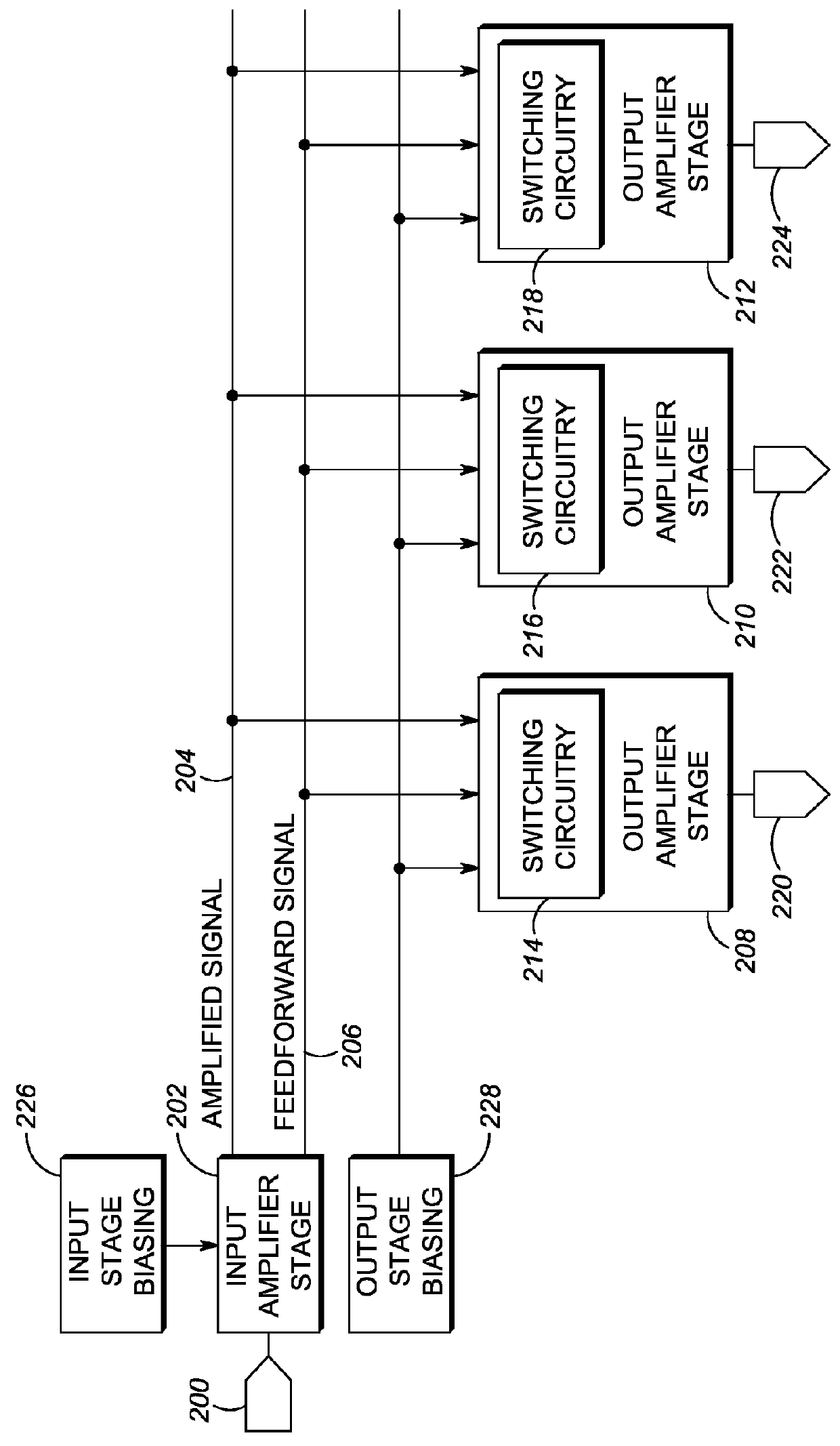 Switchable multi-output low-noise amplifier with distortion cancellation