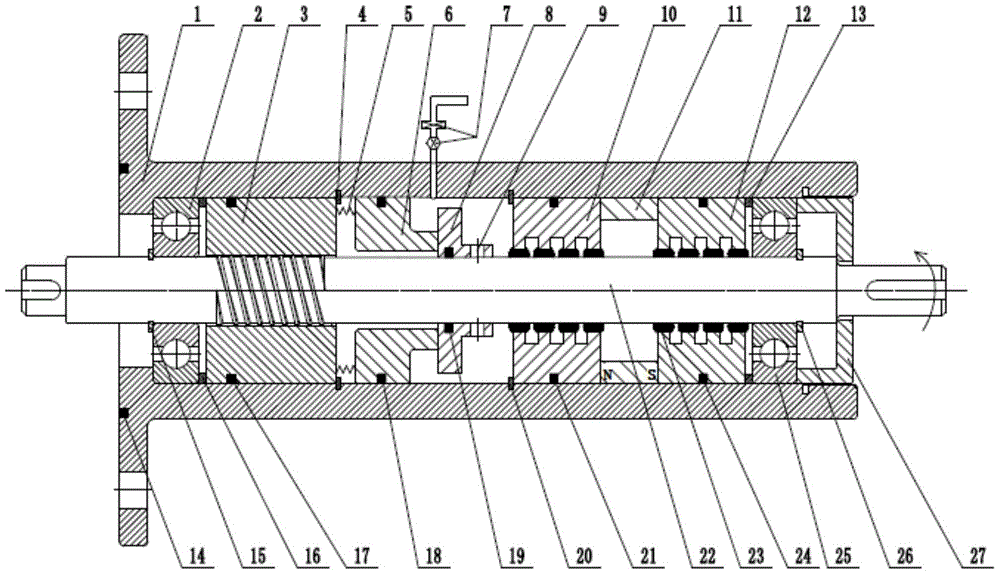 Multi-stage magnetic liquid sealing device for sealing liquid