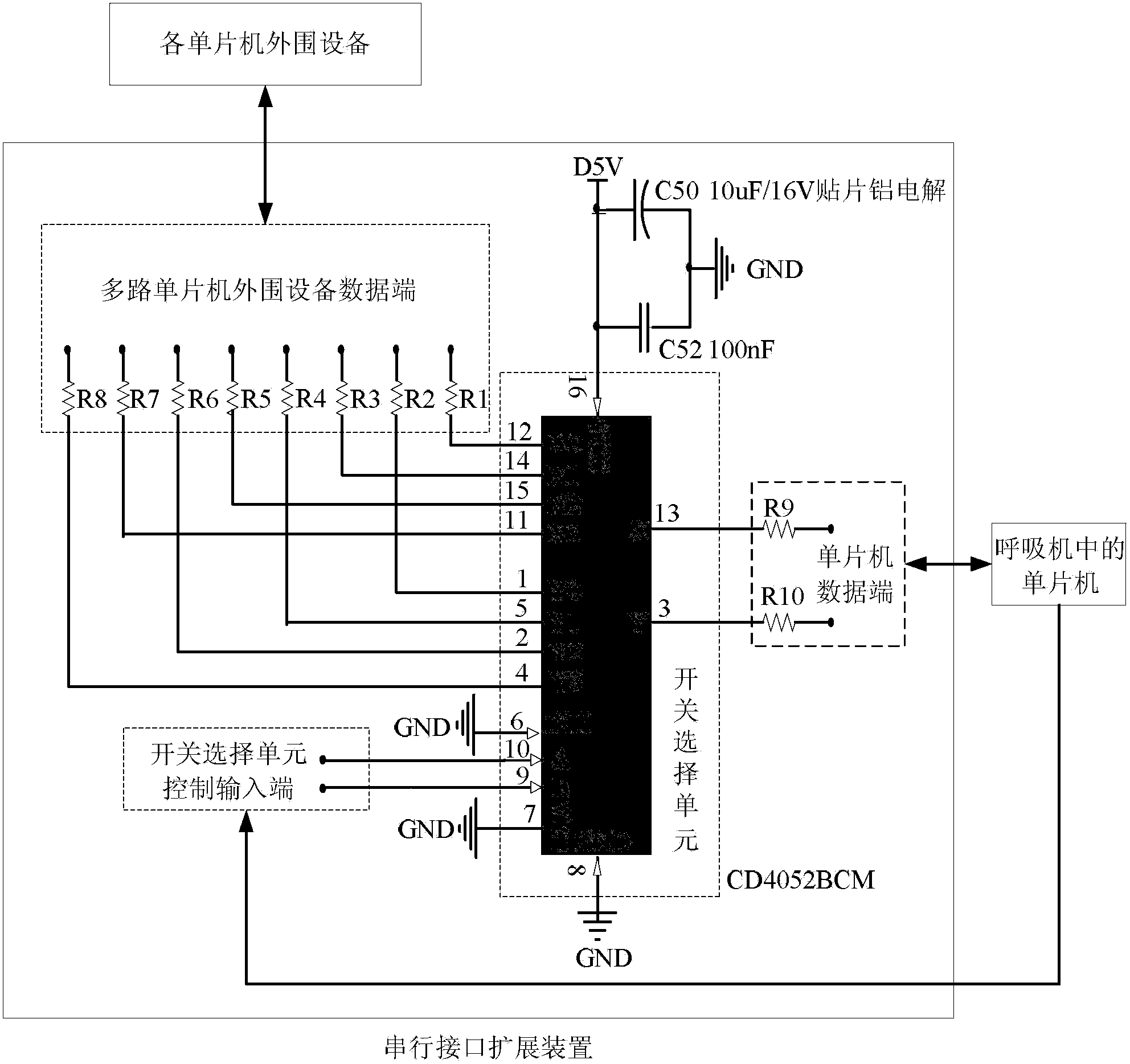 Respirator serial interface extension device