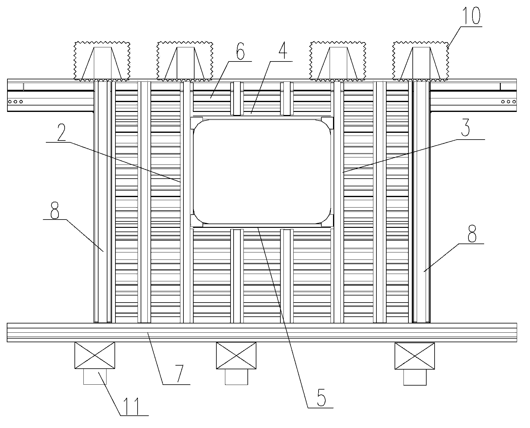 Rail vehicle body structure large-size component fatigue test method and device