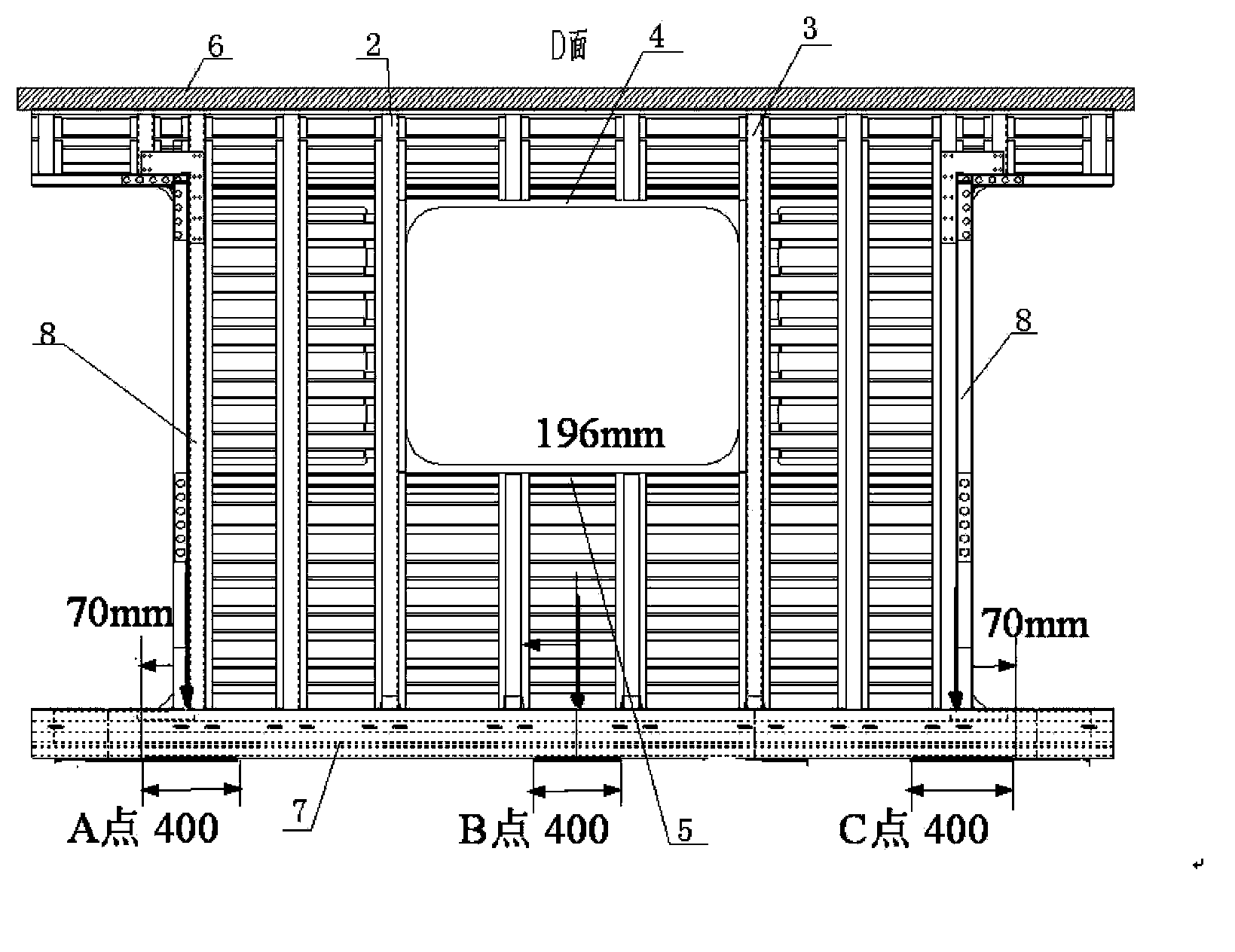 Rail vehicle body structure large-size component fatigue test method and device