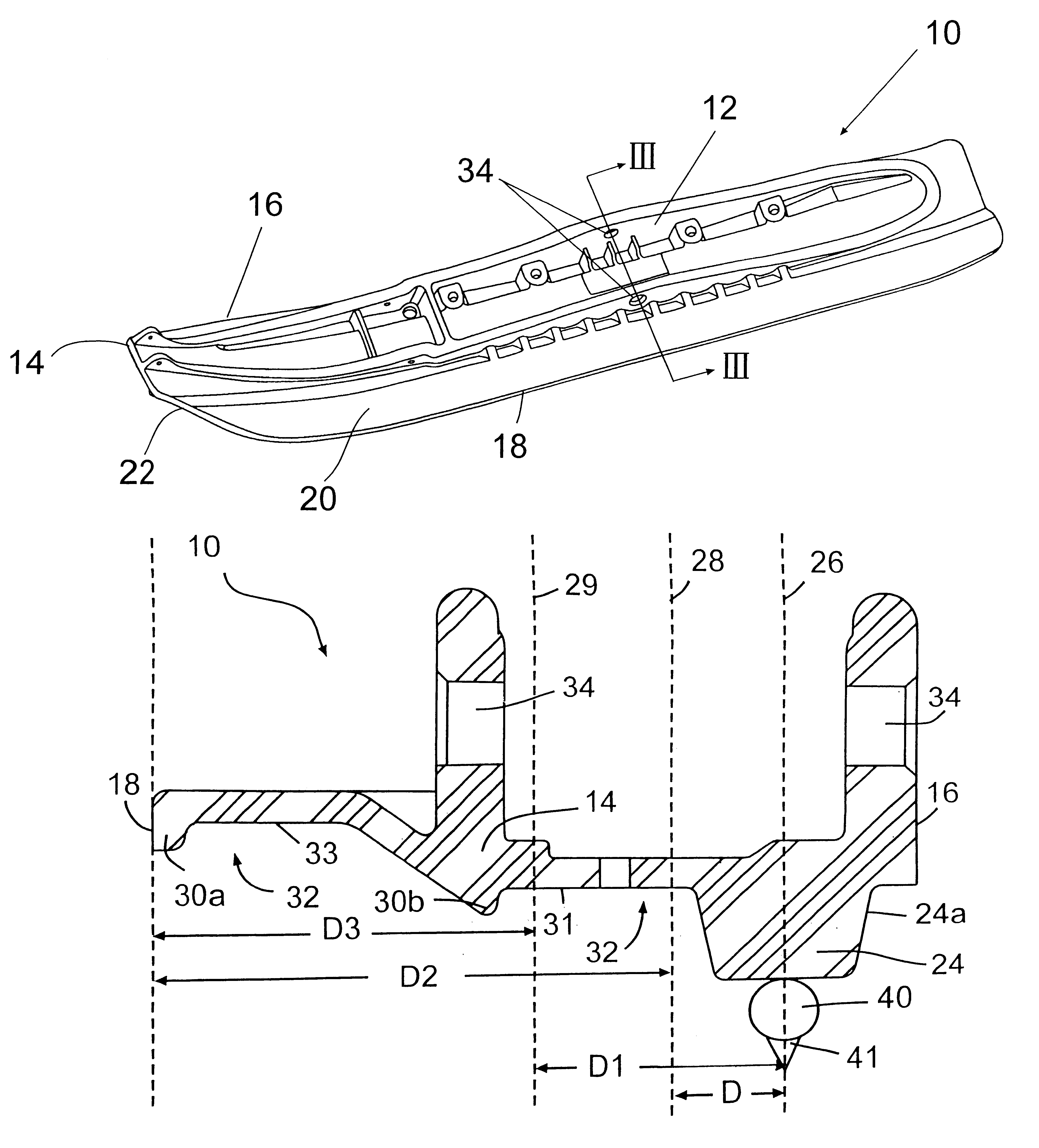 Snowmobile ski with offset runner and keel