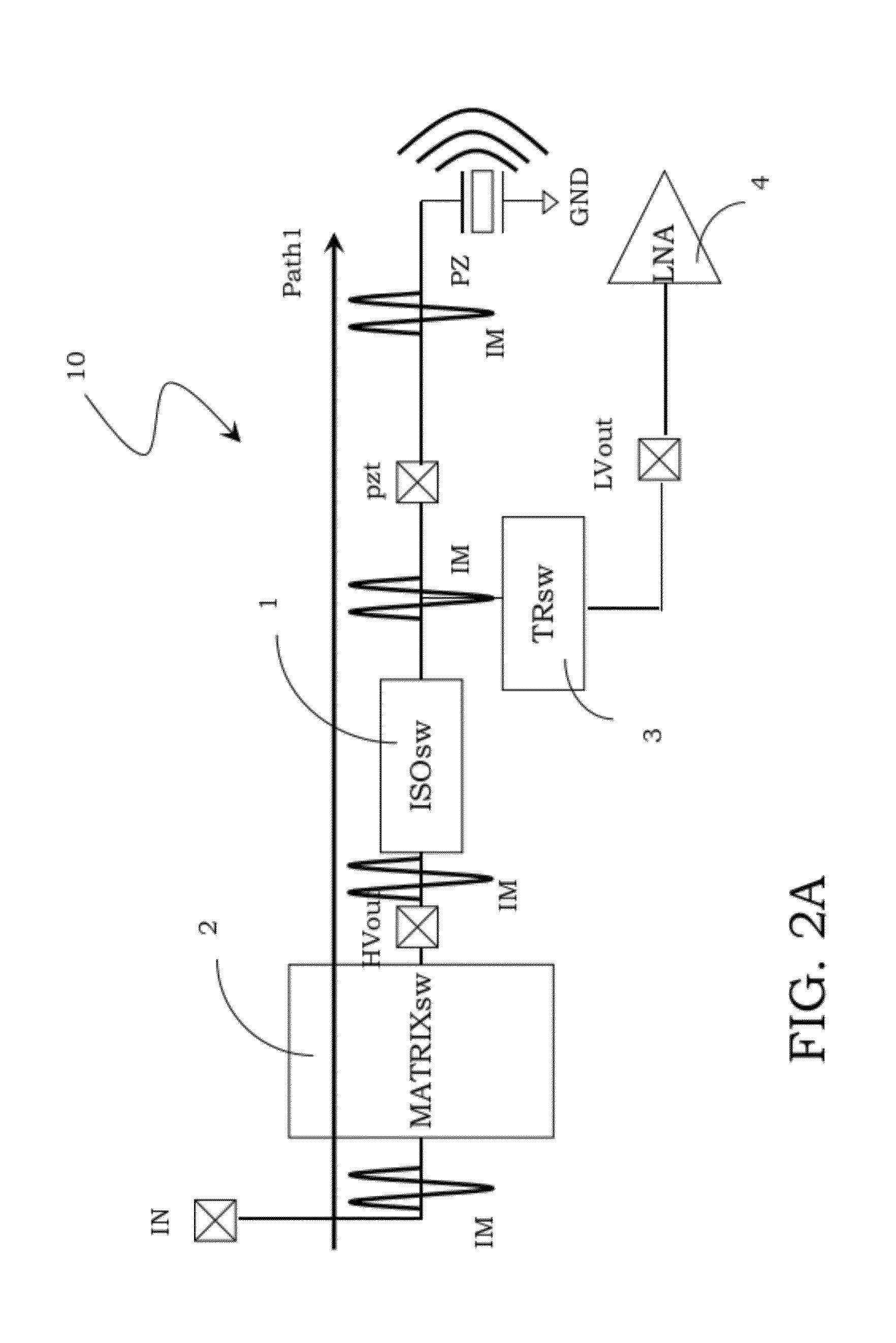 Low voltage isolation switch, in particular for a transmission channel for ultrasound applications