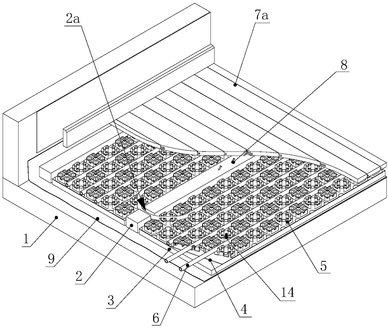 Embedded-keel-type radiant floor heating structure and laying method thereof