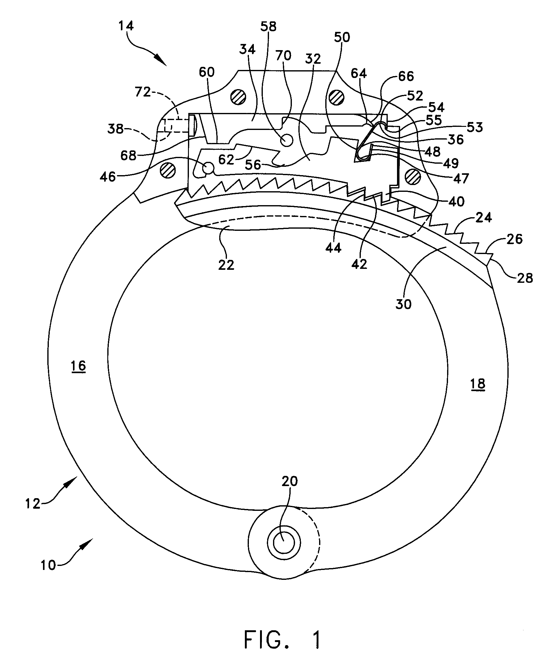 Locking mechanism for restraints with improved resilience