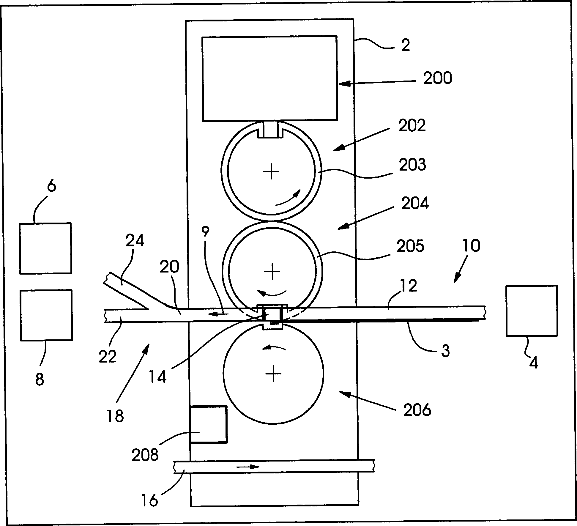 Device for conveying printing material in a machine