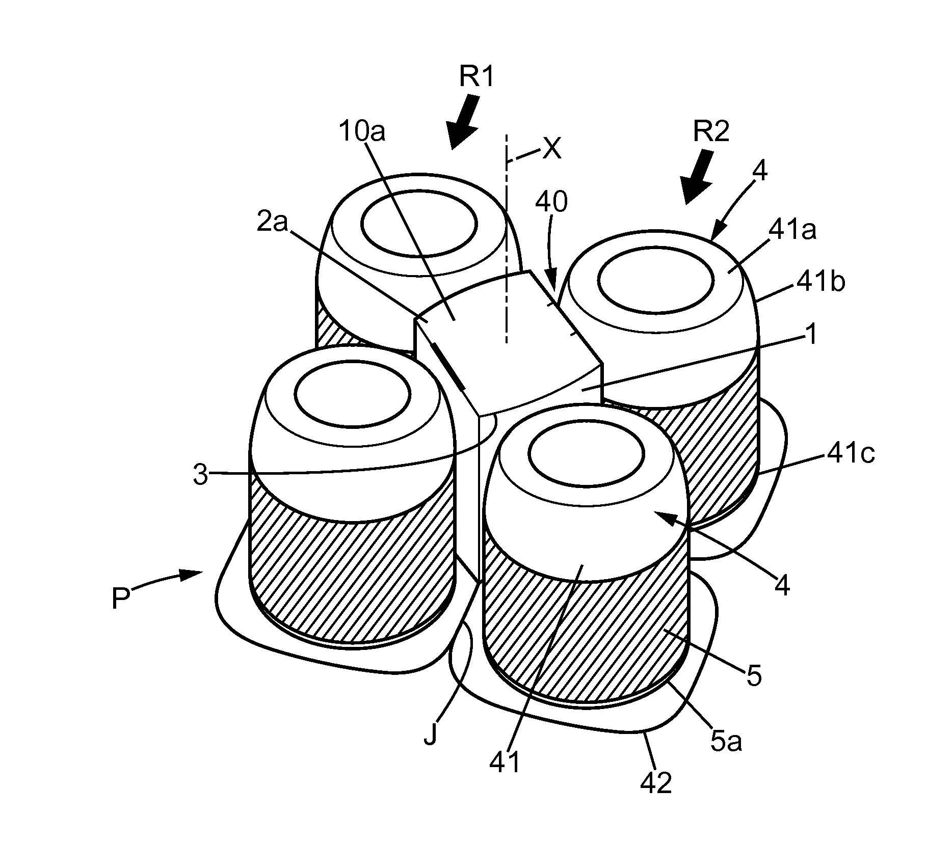 Box and pack comprising the box between four cups