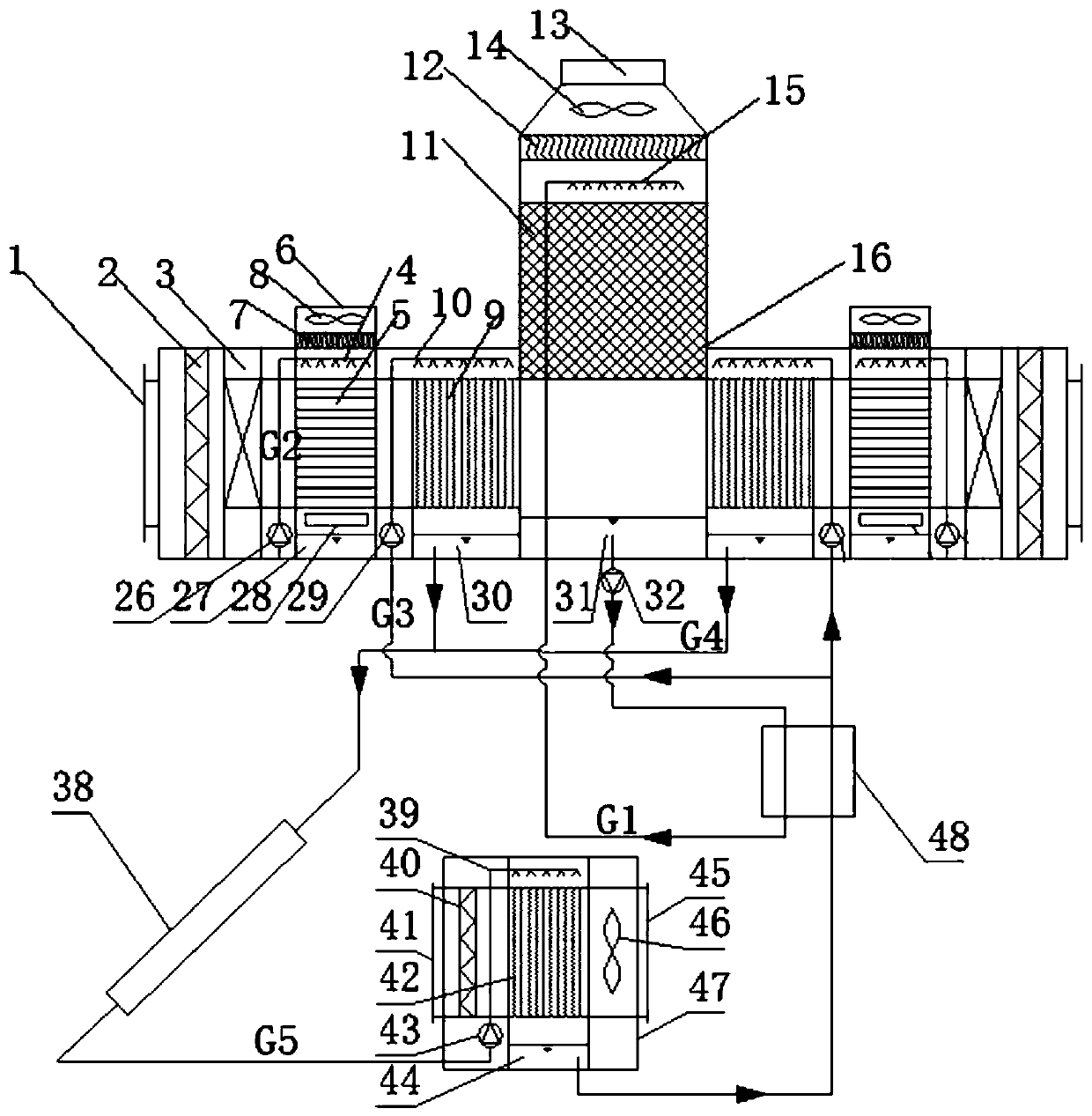 Evaporative cooling water chilling unit achieving dehumidifying through solution dehumidifying humidity-permeable film