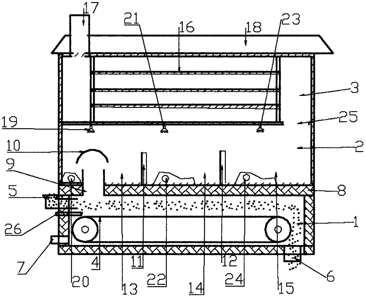 House-type waste drying, incinerating and purifying equipment