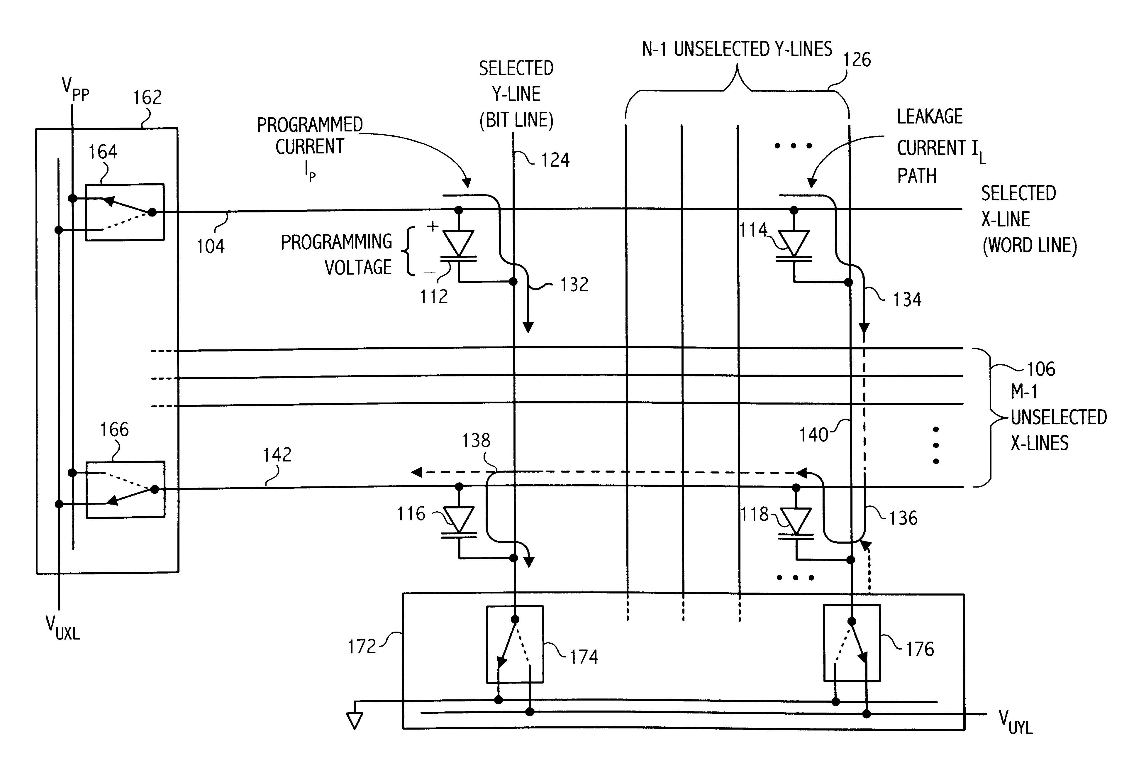 Method and apparatus for biasing selected and unselected array lines when writing a memory array