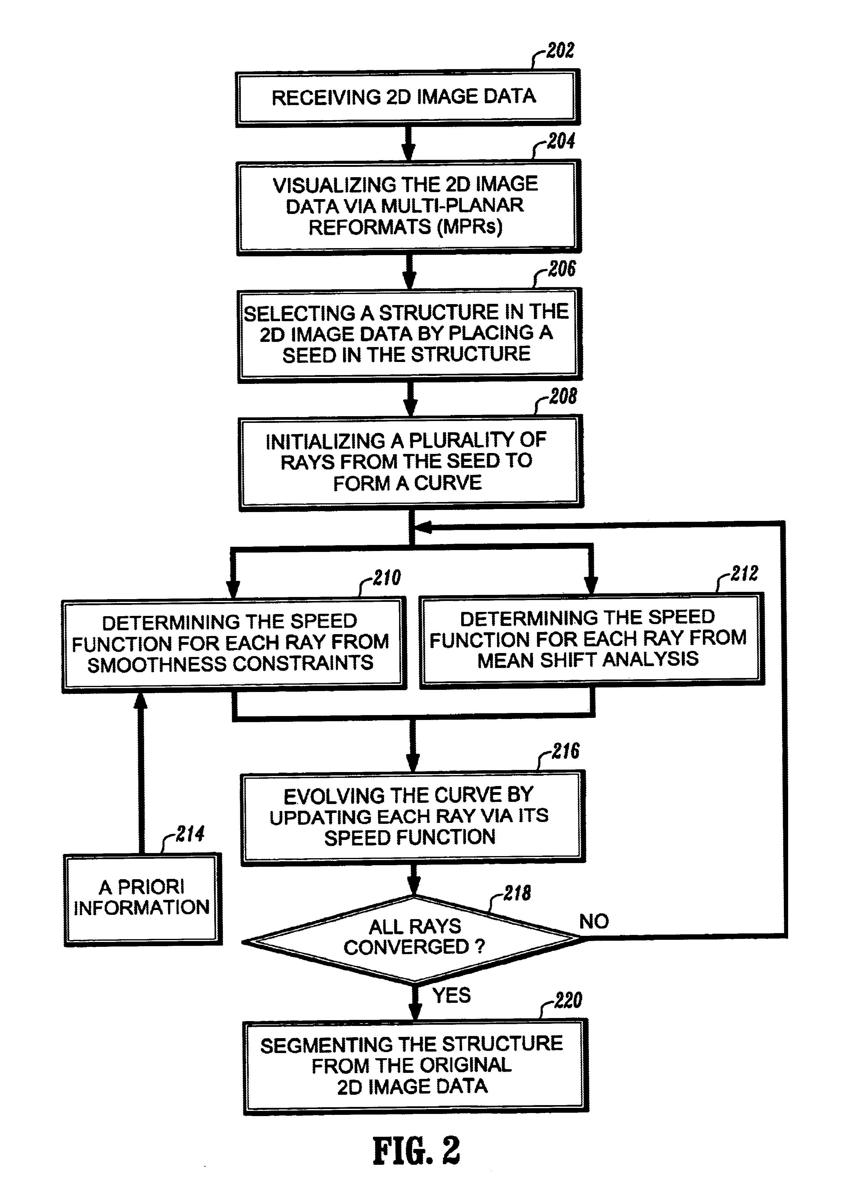 Vessel detection by mean shift based ray propagation