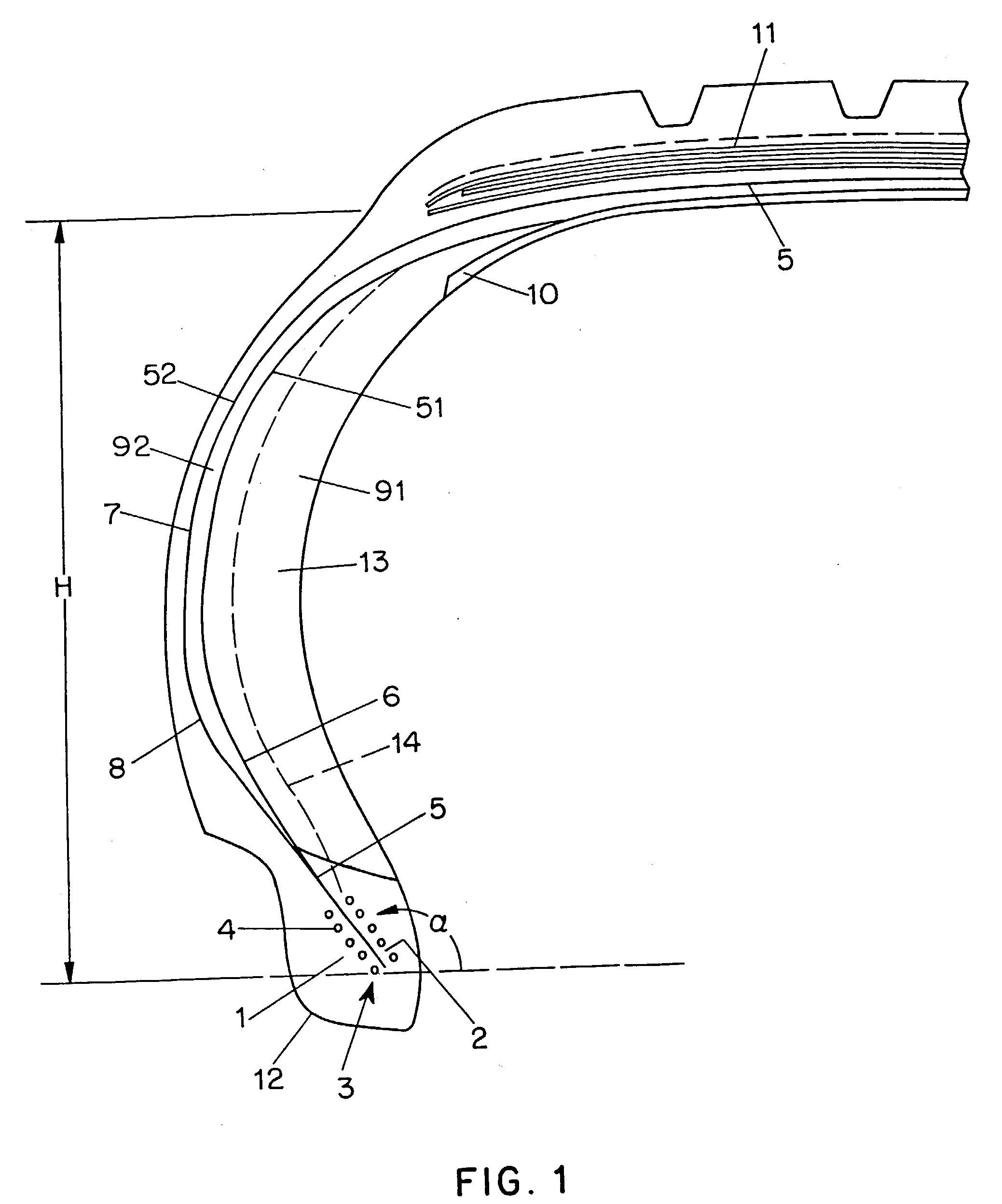 Tire having more carcass layers in sidewall than in bead