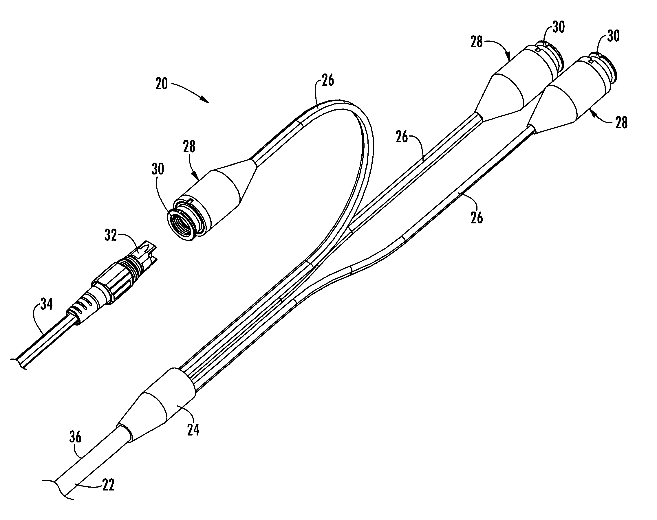 Tether assembly having individual connector ports