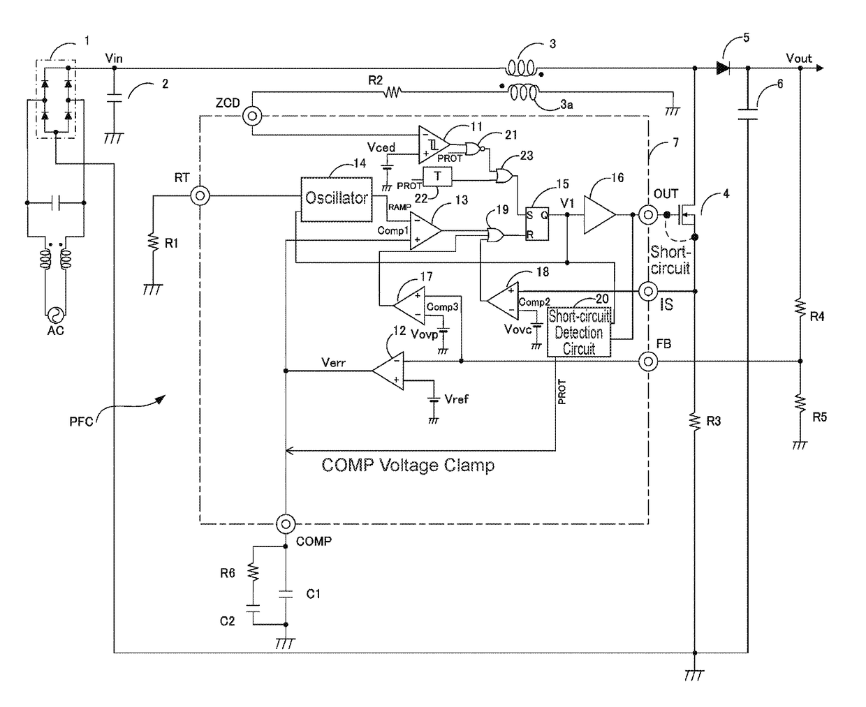 Switching power supply with short circuit detection