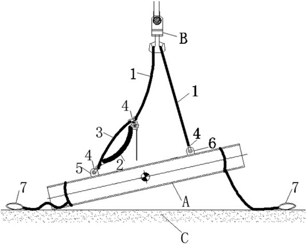 Technology for hoisting strip-shaped inclined steel structures in place through single crane