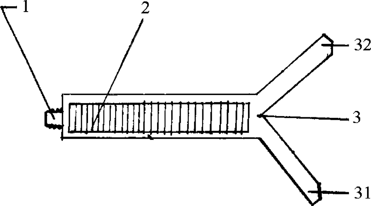 Splayed double-branch channel type heating drying gun and using method thereof