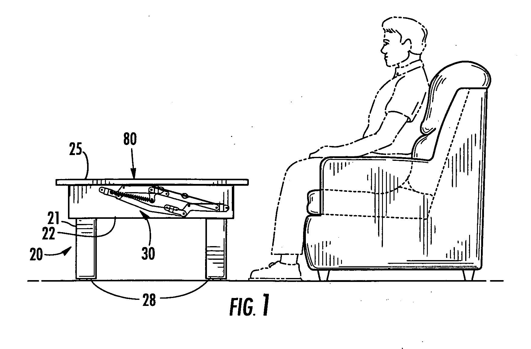 Table with movable top surface and mechanism for same