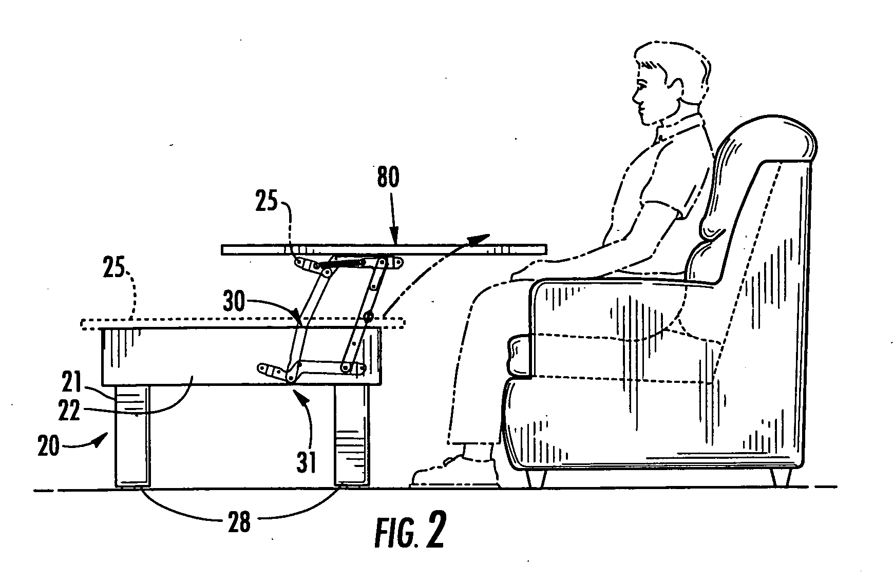 Table with movable top surface and mechanism for same