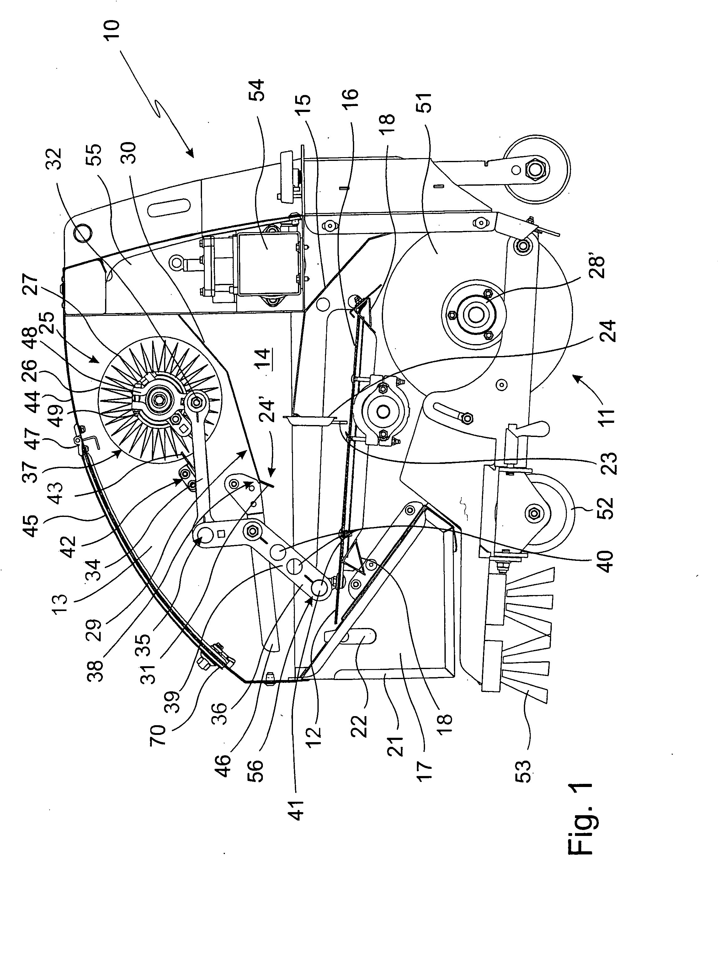 Driving device for taking away filling material from a surface