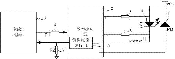 DDMI (digital diagnostic monitoring interface) optical module transmitter circuit and optical power monitoring method for same