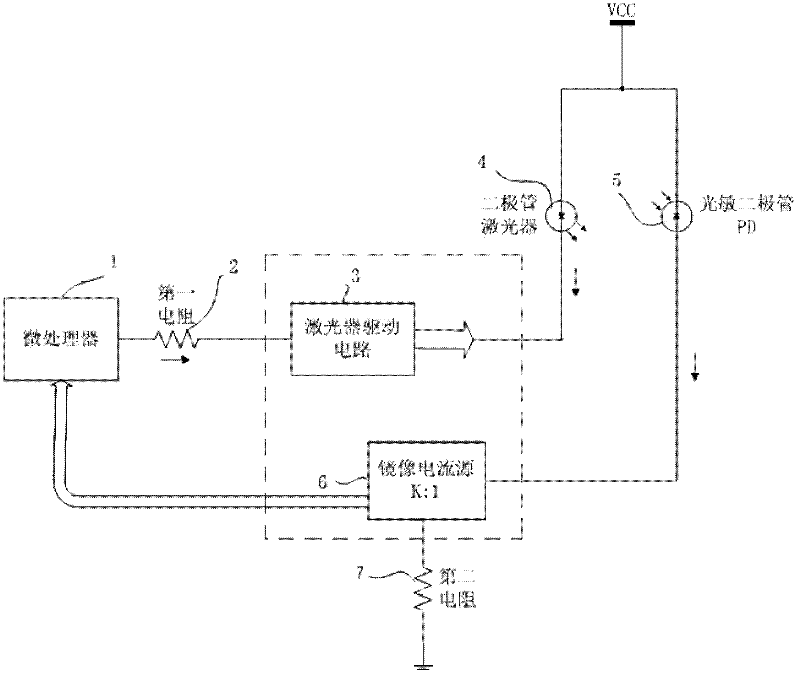 DDMI (digital diagnostic monitoring interface) optical module transmitter circuit and optical power monitoring method for same