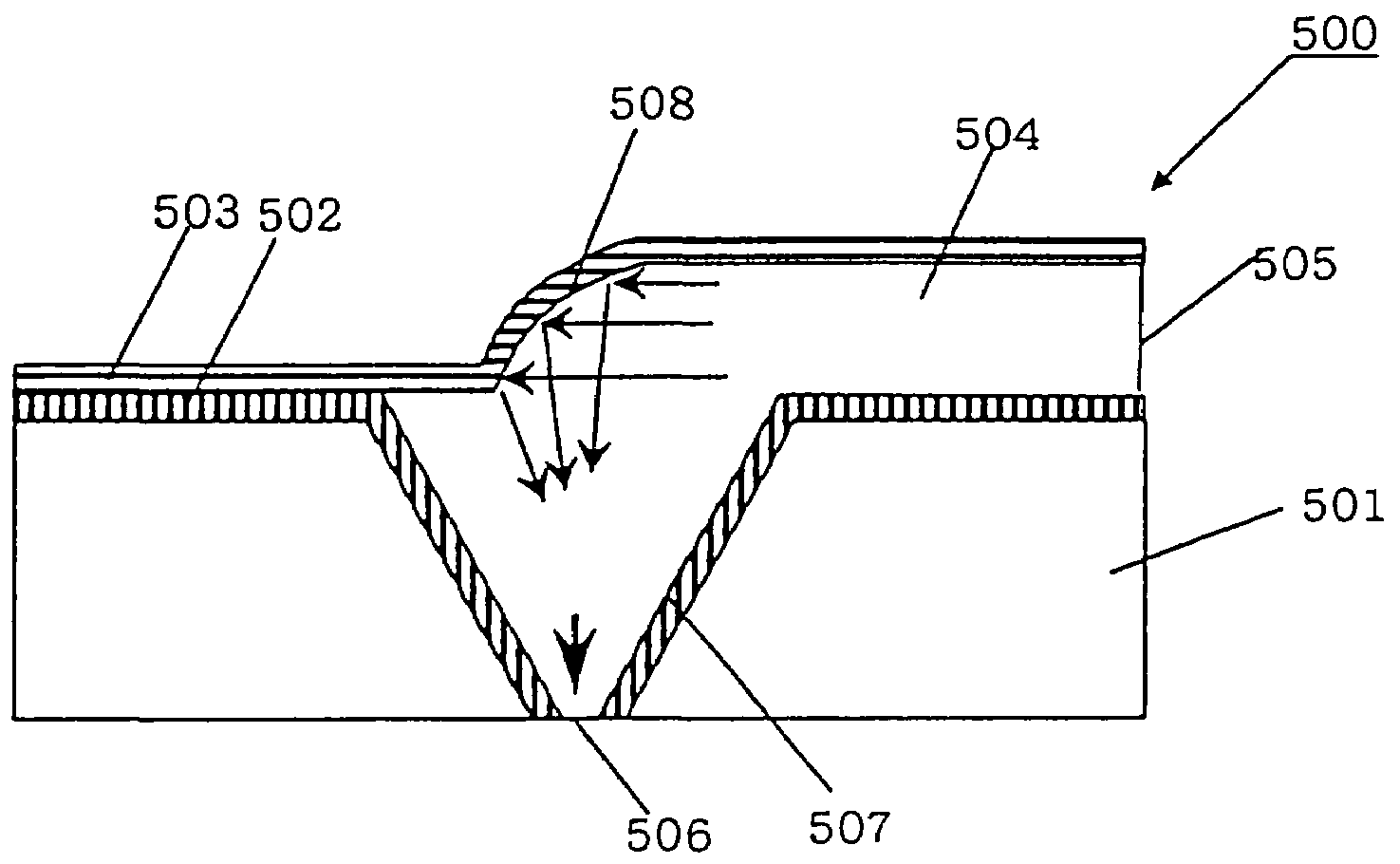 Near-field optical head having tapered hole for guiding light beam