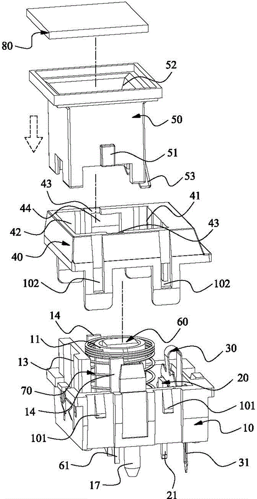 Key switch with lamp and assembly method thereof