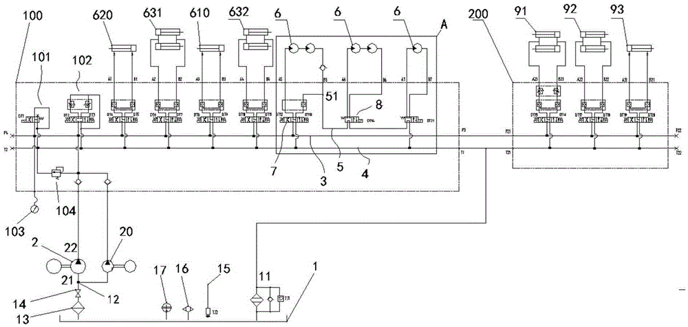 Hydraulic system, motor sweeper hydraulic system and motor sweeper with motor sweeper hydraulic system