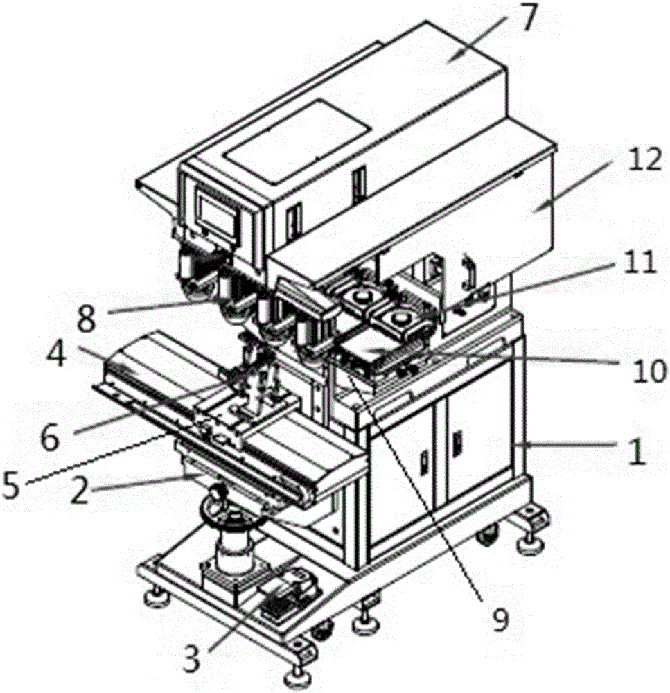 Pad printing machine with servo shuttling glue heads descending independently