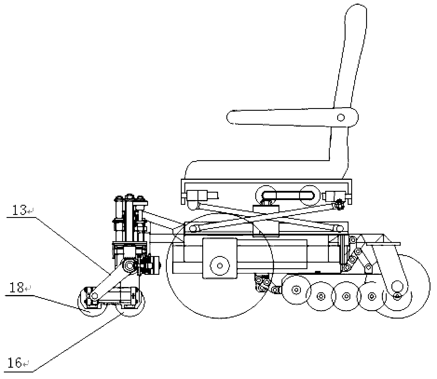 Front leg mechanism of composite wheel leg type wheelchair