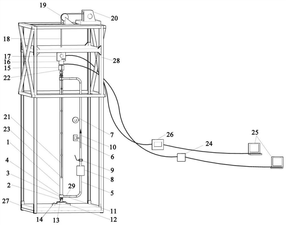 Vibration test device for composite riser-free drill string coupled with drilling fluid circulation