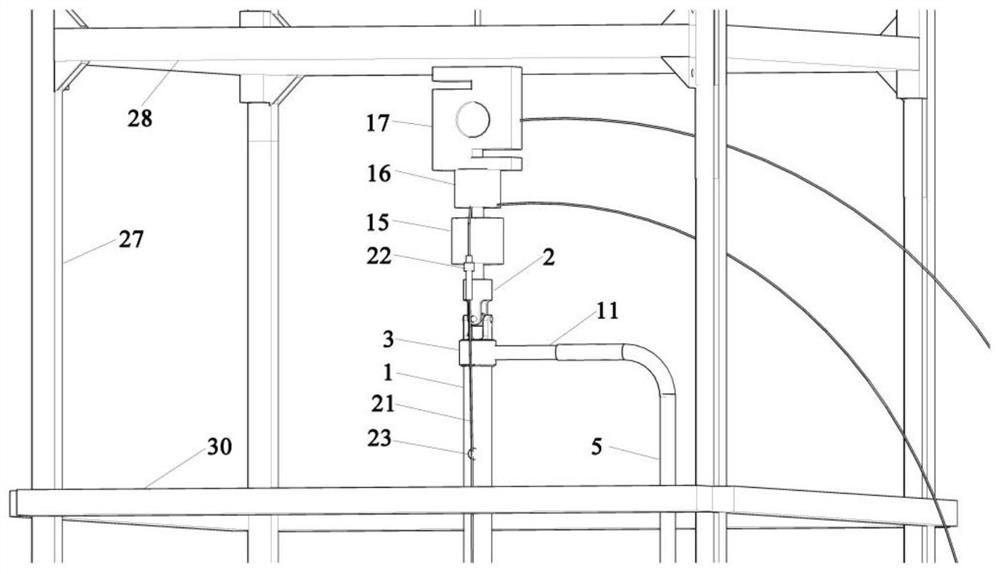 Vibration test device for composite riser-free drill string coupled with drilling fluid circulation