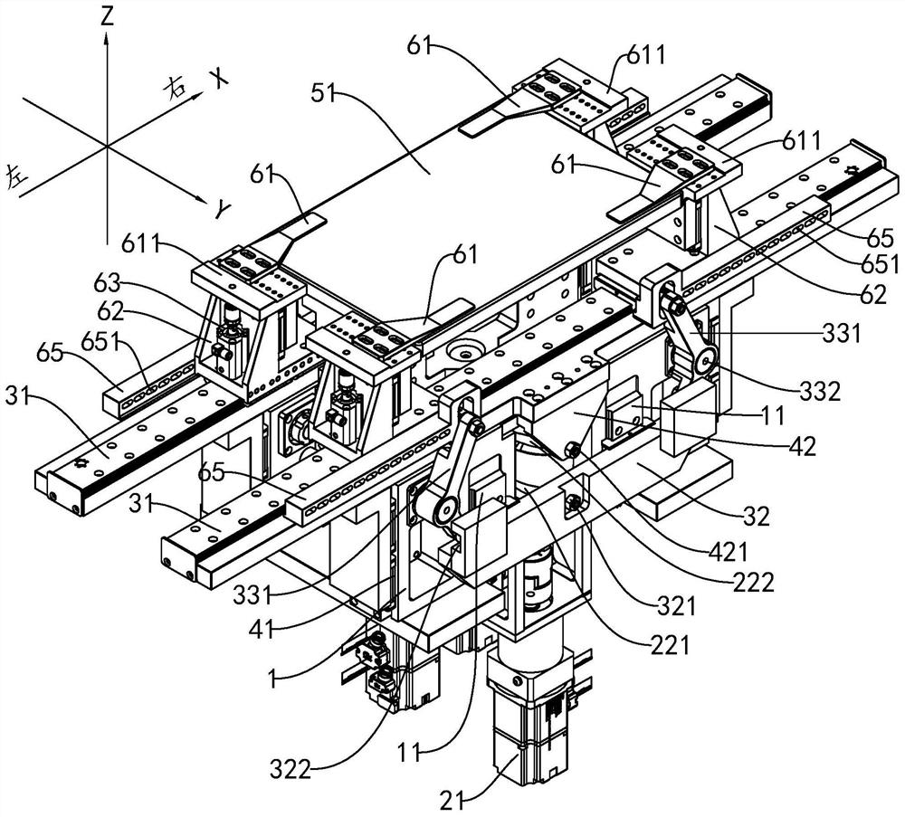 A single-power two-way moving device and stacking equipment